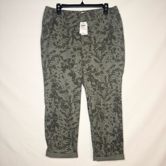 J. Jill Pants - J.Jill Floral Print Ankle Pants Green Stretch Cotton Casual Cropped Size 10 Tall